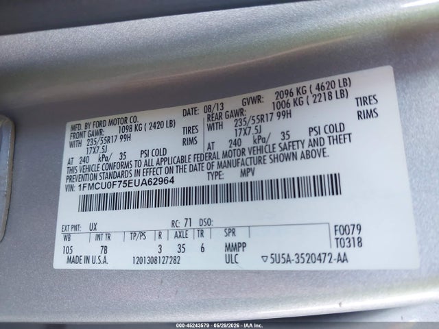 Ford ESCAPE S 2014 1FMCU0F75EUA62964 Image 9