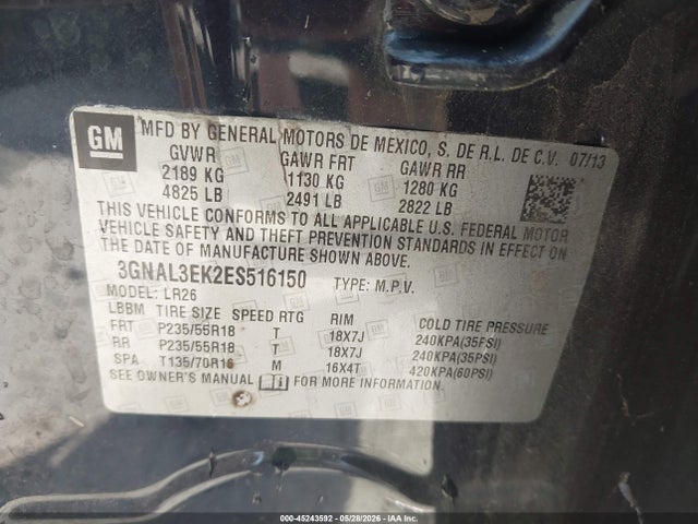 Aukcja sprzedaży 2014 Chevrolet Captiva Sport Lt, vin: 3GNAL3EK2ES516150, numer aukcji: 45243592