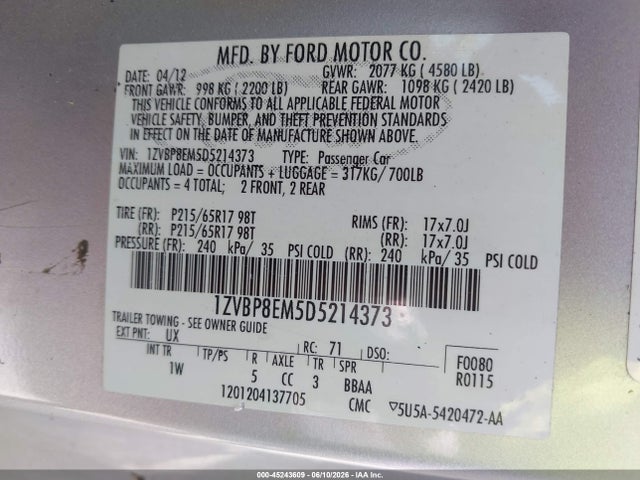 Aukcja sprzedaży 2013 Ford Mustang V6, vin: 1ZVBP8EM5D5214373, numer aukcji: 45243609