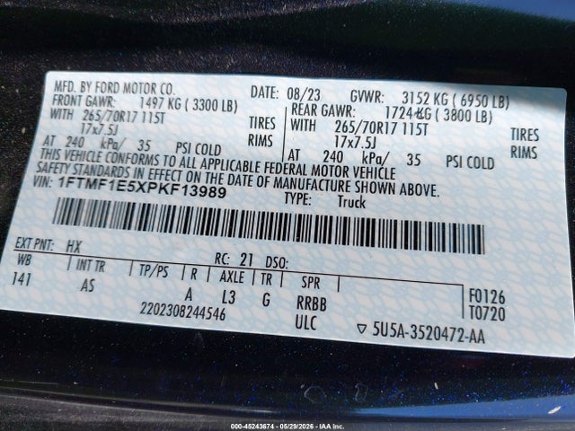 45243674 :رقم المزاد ، 1FTMF1E5XPKF13989 vin ، 2023 Ford F-150 Xl مزاد بيع