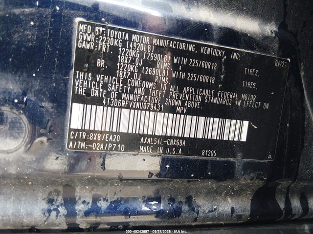 Aukcja sprzedaży 2022 Toyota Rav4 Hybrid Limited, vin: 4T3D6RFVXNU079431, numer aukcji: 45243697