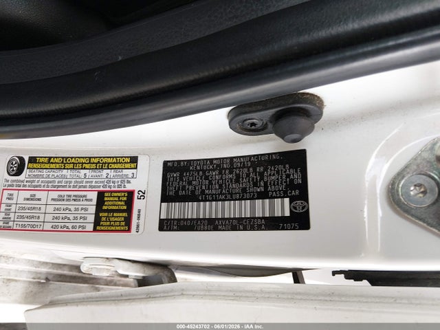 Aukcja sprzedaży 2020 Toyota Camry Se, vin: 4T1G11AK3LU873073, numer aukcji: 45243702