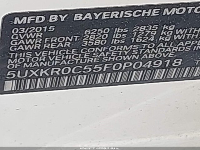 Продаж на аукціоні авто 2015 Bmw X5 Xdrive35i, vin: 5UXKR0C55F0P04918, номер лоту: 45243703