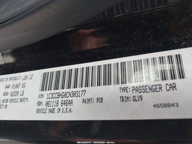 2012 Chrysler 200 S მანქანა იყიდება აუქციონზე, vin: 1C3CCBHG0CN303177, აუქციონის ნომერი: 45243747