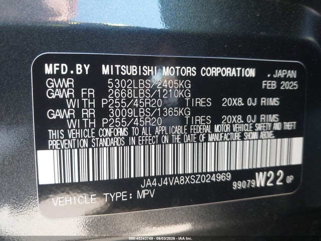 2025 Mitsubishi Outlander Se 2.5 S-awc/trail Edition S-awc მანქანა იყიდება აუქციონზე, vin: JA4J4VA8XSZ024969, აუქციონის ნომერი: 45243749