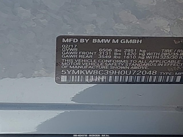 Aukcja sprzedaży 2017 Bmw X6 M, vin: 5YMKW8C39H0U72048, numer aukcji: 45243755