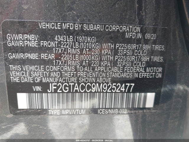 Subaru Crosstrek Premium 2021 JF2GTACC9M9252477 Image 9