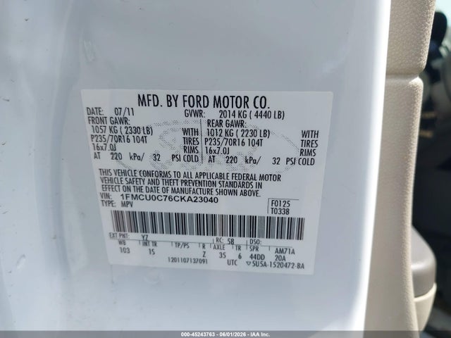 Продажа на аукционе авто 2012 Ford Escape Xls, vin: 1FMCU0C76CKA23040, номер лота: 45243763