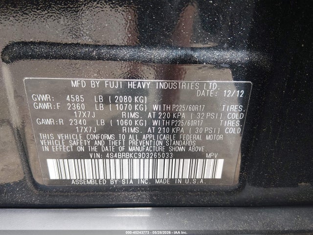 Продажа на аукционе авто 2013 Subaru Outback 2.5i Limited, vin: 4S4BRBKC9D3265033, номер лота: 45243773