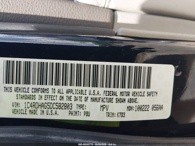 45243775 :رقم المزاد ، 1C4RDHAG5DC582803 vin ، 2013 Dodge Durango Sxt مزاد بيع