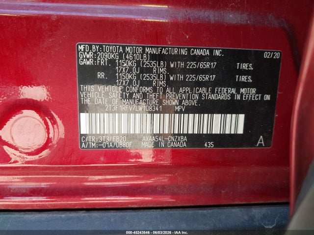 Aukcja sprzedaży 2020 Toyota Rav4 Le, vin: 2T3F1RFV7LW108341, numer aukcji: 45243846