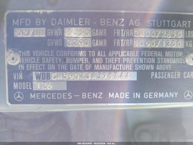 Продаж на аукціоні авто 1988 Mercedes-benz 560 Sel, vin: WDBCA39D2JA398744, номер лоту: 45243850