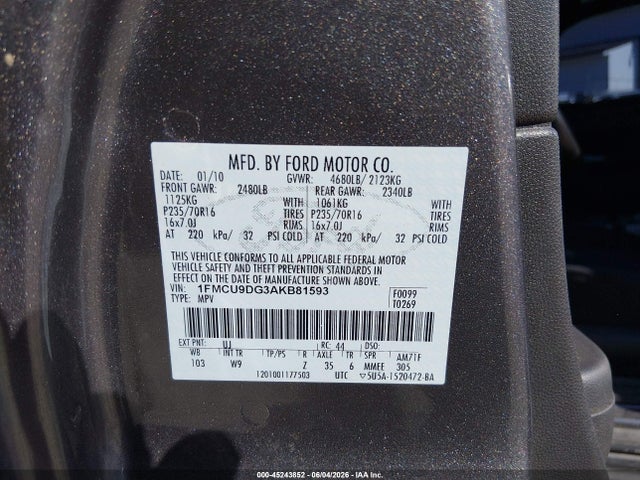 Aukcja sprzedaży 2010 Ford Escape Xlt, vin: 1FMCU9DG3AKB81593, numer aukcji: 45243852
