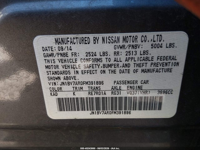 Продажа на аукционе авто 2015 Infiniti Q50 Premium, vin: JN1BV7AR0FM391896, номер лота: 45243868
