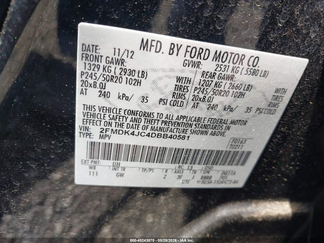 Продаж на аукціоні авто 2013 Ford Edge Sel, vin: 2FMDK4JC4DBB40581, номер лоту: 45243870