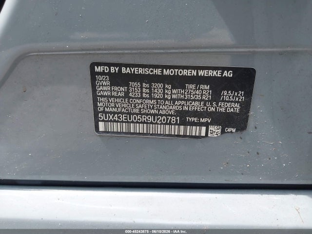5UX43EU05R9U20781 BMW X5 Phev Xdrive50e