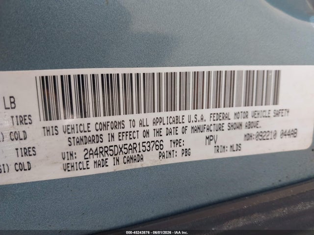 2010 Chrysler Town & Country Touring მანქანა იყიდება აუქციონზე, vin: 2A4RR5DX5AR153766, აუქციონის ნომერი: 45243876