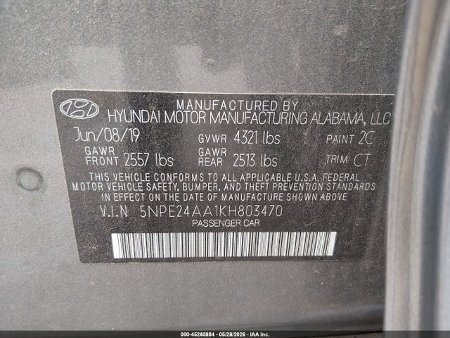 Продаж на аукціоні авто 2019 Hyundai Sonata Eco, vin: 5NPE24AA1KH803470, номер лоту: 45243884