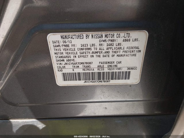 Продаж на аукціоні авто 2012 Infiniti G37x, vin: JN1CV6AR7CM978087, номер лоту: 45243898