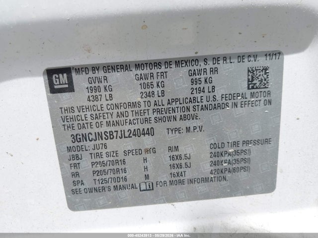 Chevrolet TRAX LS 2018 3GNCJNSB7JL240440 Image 9