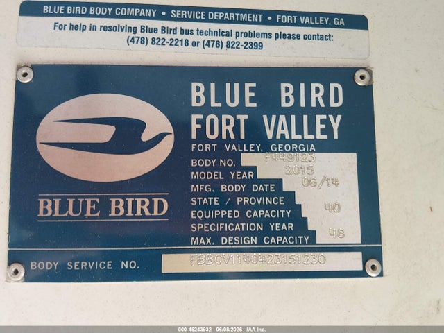Blue Bird School Bus / Transit Bus 2015 1BAKGCPA9FF310507 Image 9