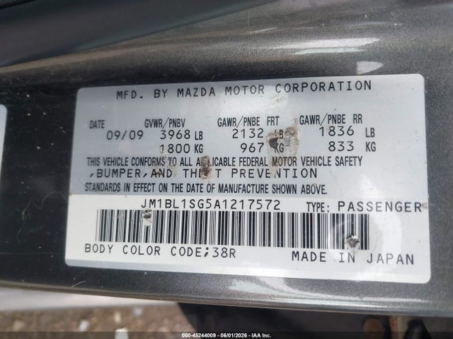 Aukcja sprzedaży 2010 Mazda Mazda3 I Touring, vin: JM1BL1SG5A1217572, numer aukcji: 45244009