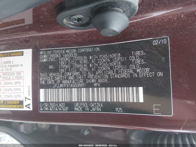 45244030 :رقم المزاد ، JTJJM7FX1A5008891 vin ، 2010 Lexus Gx 460 Premium مزاد بيع