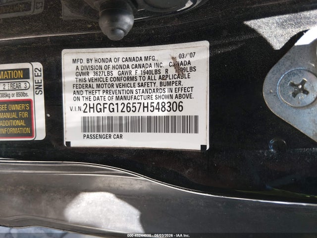 45244035 :رقم المزاد ، 2HGFG12657H548306 vin ، 2007 Honda Civic Lx مزاد بيع