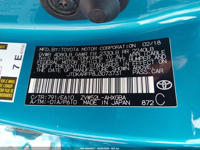 Продаж на аукціоні авто 2018 Toyota Prius Prime Premium, vin: JTDKARFP8J3073731, номер лоту: 45244037