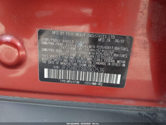 2010 Subaru Forester 2.5x Premium მანქანა იყიდება აუქციონზე, vin: JF2SH6CC8AG902576, აუქციონის ნომერი: 45244090