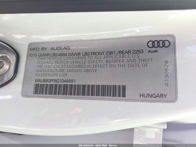 Aukcja sprzedaży 2016 Audi A3 2.0t Premium, vin: WAUB8GFF8G1044691, numer aukcji: 45244144