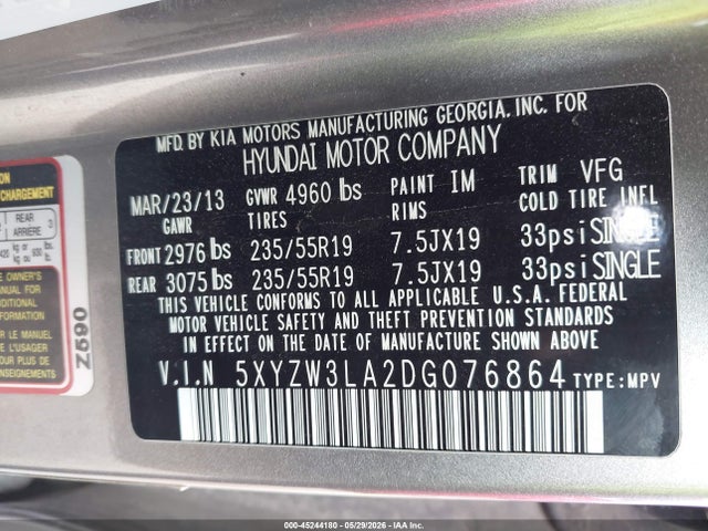 Продажа на аукционе авто 2013 Hyundai Santa Fe Sport, vin: 5XYZW3LA2DG076864, номер лота: 45244180