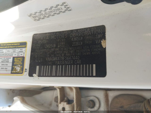 45244191 :رقم المزاد ، KNAGM4A78F5647440 vin ، 2015 Kia Optima Lx مزاد بيع