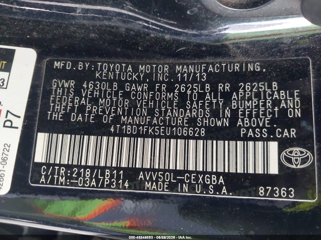 4T1BD1FK5EU106628 Toyota Camry Hybrid Xle
