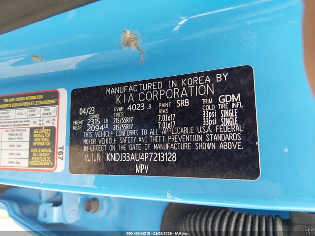 Aukcja sprzedaży 2023 Kia Soul Ex, vin: KNDJ33AU4P7213128, numer aukcji: 45244219