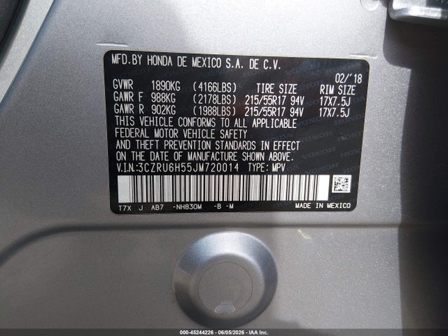 Aukcja sprzedaży 2018 Honda Hr-v Ex, vin: 3CZRU6H55JM720014, numer aukcji: 45244226