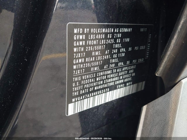 Aukcja sprzedaży 2017 Volkswagen Tiguan 2.0t/2.0t S, vin: WVGAV7AX8HK053373, numer aukcji: 45244245