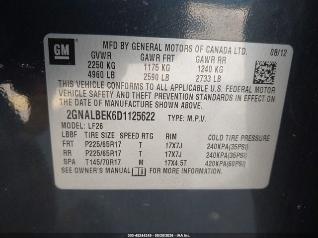 Продажа на аукционе авто 2013 Chevrolet Equinox Ls, vin: 2GNALBEK6D1125622, номер лота: 45244249