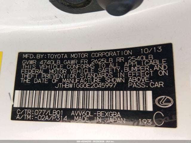 Продажа на аукционе авто 2014 Lexus Es 300h, vin: JTHBW1GG0E2045997, номер лота: 45244255