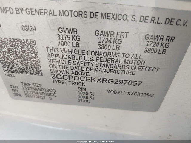 3GCPDCEKXRG297057 Chevrolet Silverado 1500 4wd Short Bed Custom Trail Boss