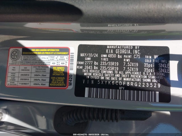2024 Kia Sportage X-line მანქანა იყიდება აუქციონზე, vin: 5XYK6CDF8RG223529, აუქციონის ნომერი: 45244276