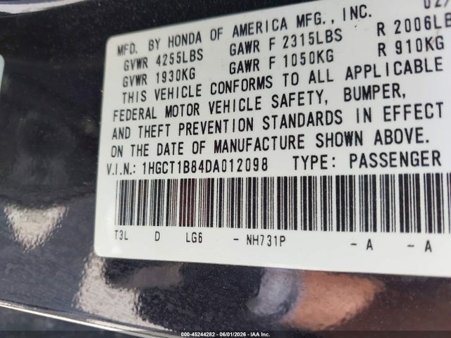 Продажа на аукционе авто 2013 Honda Accord Ex-l, vin: 1HGCT1B84DA012098, номер лота: 45244282