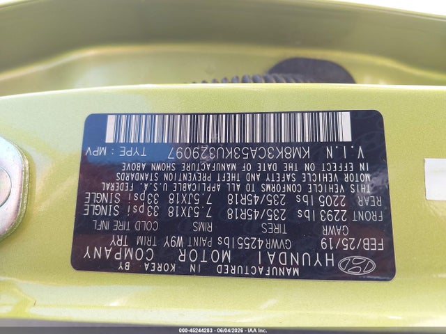 2019 Hyundai Kona Limited მანქანა იყიდება აუქციონზე, vin: KM8K3CA53KU329097, აუქციონის ნომერი: 45244283