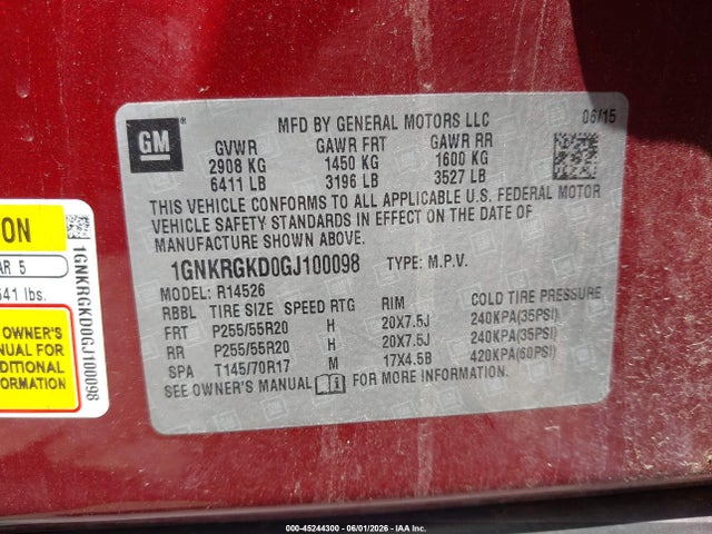 Chevrolet Traverse 1lt 2016 1GNKRGKD0GJ100098 Image 9