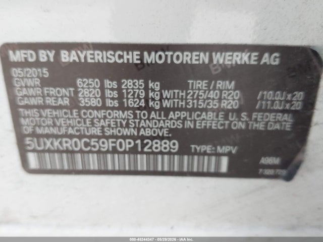 Продажа на аукционе авто 2015 Bmw X5 Xdrive35i, vin: 5UXKR0C59F0P12889, номер лота: 45244347