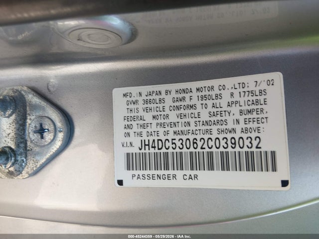45244359 :رقم المزاد ، JH4DC53062C039032 vin ، 2002 Acura Rsx Type S مزاد بيع