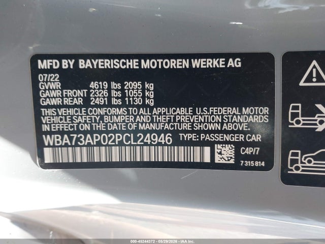 2023 Bmw 430i Xdrive მანქანა იყიდება აუქციონზე, vin: WBA73AP02PCL24946, აუქციონის ნომერი: 45244372