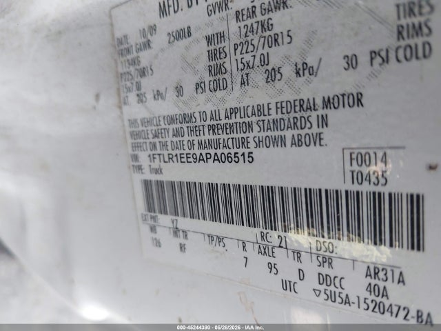 45244380 :رقم المزاد ، 1FTLR1EE9APA06515 vin ، 2010 Ford Ranger Xl/xlt مزاد بيع