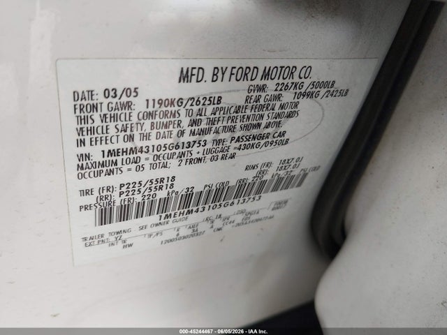 Aukcja sprzedaży 2005 Mercury Montego Premier, vin: 1MEHM43105G613753, numer aukcji: 45244467