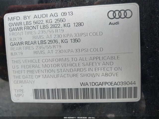 45244511 :رقم المزاد ، WA1DGAFP0EA039044 vin ، 2014 Audi Q5 3.0t Premium Plus مزاد بيع